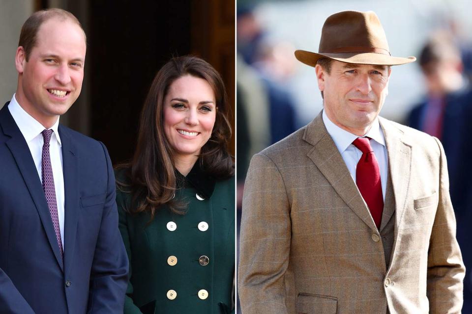 <p>Pascal Le Segretain/Getty Images; Max Mumby/Indigo/Getty Images</p> Prince William and Kate Middleton fter a meeting with French President Francois Hollande at the Elysee Palace on March 17, 2017; Peter Phillips attends the Cheltenham Festival at Cheltenham Racecourse on March 15, 2024. 