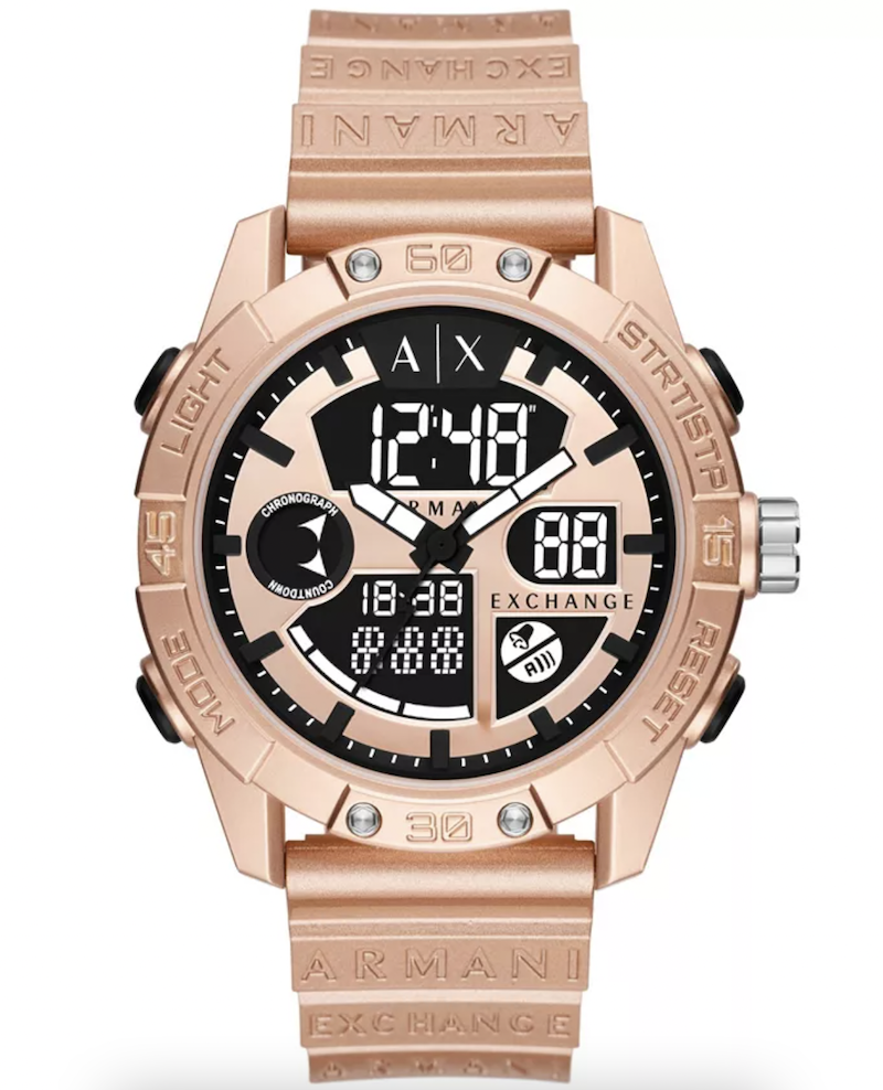 <p><a href="https://go.redirectingat.com?id=74968X1596630&url=https%3A%2F%2Fwww.macys.com%2Fshop%2Fproduct%2Fax-armani-exchange-mens-analog-digital-rose-gold-tone-polyurethane-strap-watch-46mm%3FID%3D15481192%26CategoryID%3D239616&sref=https%3A%2F%2Fwww.esquire.com%2Fstyle%2Fmens-fashion%2Fg44879218%2Fbest-digital-watches%2F" rel="nofollow noopener" target="_blank" data-ylk="slk:Shop Now;elm:context_link;itc:0;sec:content-canvas" class="link ">Shop Now</a></p><p>Analog-Digital Polyurethane Strap Watch</p><p>macys.com</p><p>$135.00</p>