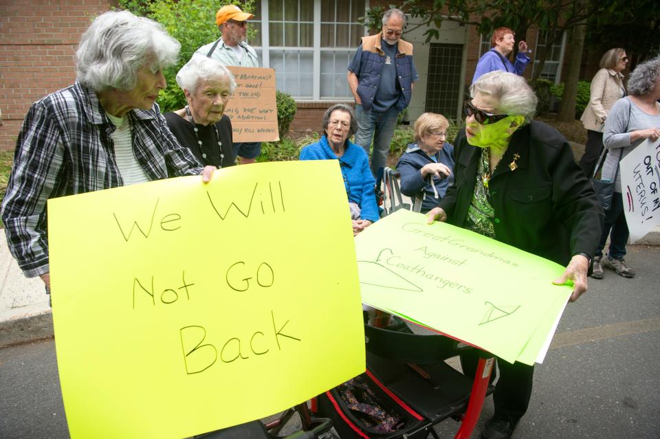 Residents at Arbor Terrace held a rally for reproductive rights and women's health in Teaneck on Friday. Former New Jersey Senate Majority Leader Loretta Weinberg led the demonstration as grandmothers and great-grandmothers held up signs and voiced their opinions on abortion.