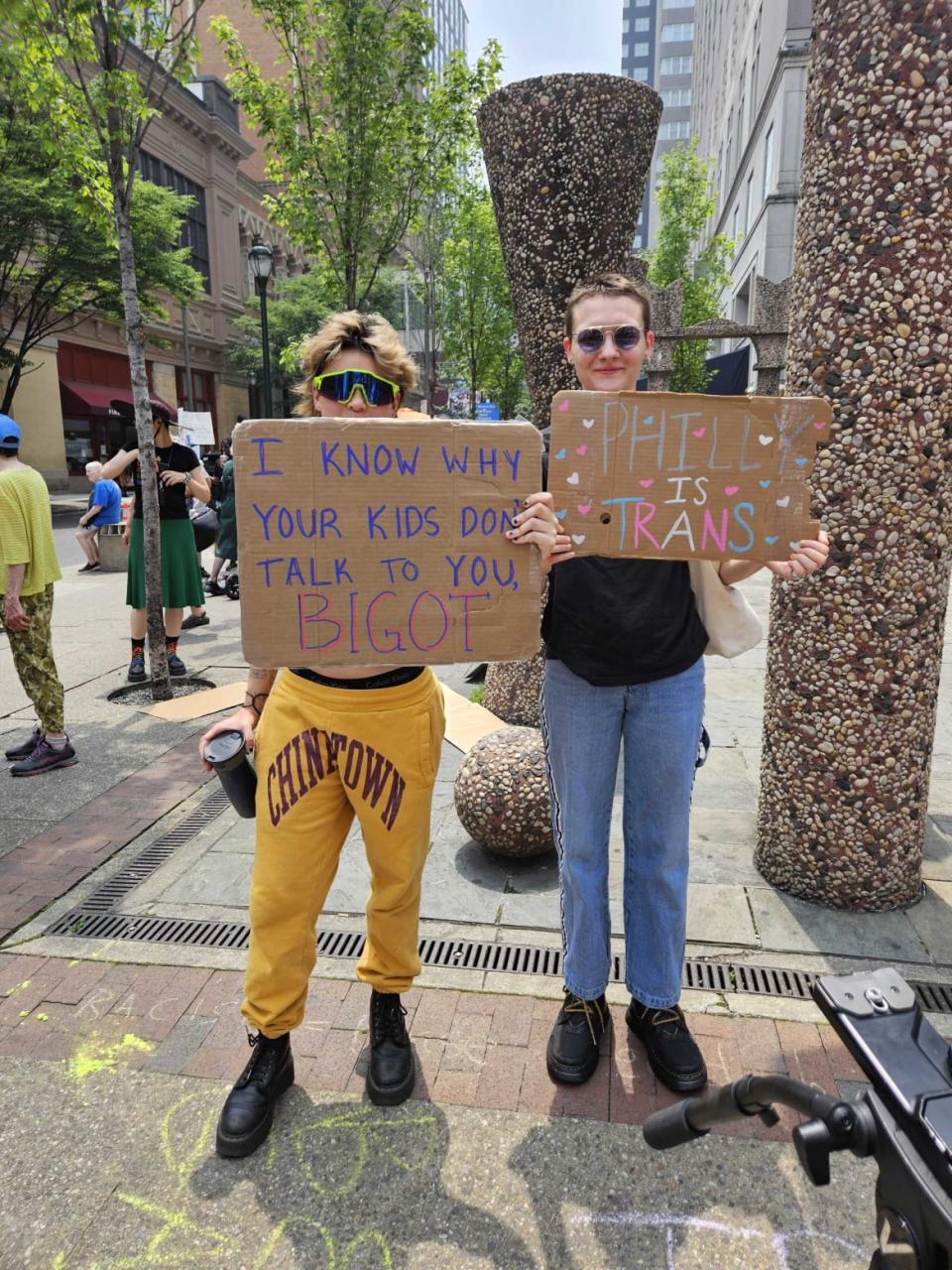 Protesters in Philadelphia pushed back on Moms For Liberty’s anti-LGBTQ agenda. 