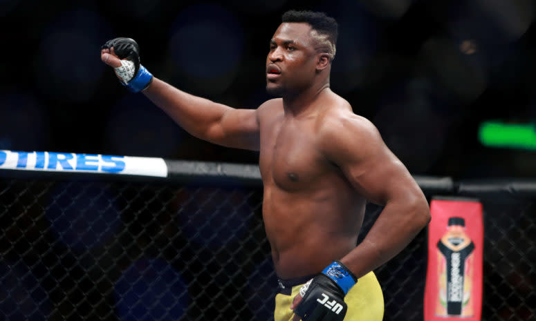 A closeup of Francis Ngannou in the ring.