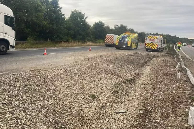 A picture showed the damage to the central reservation on the A14