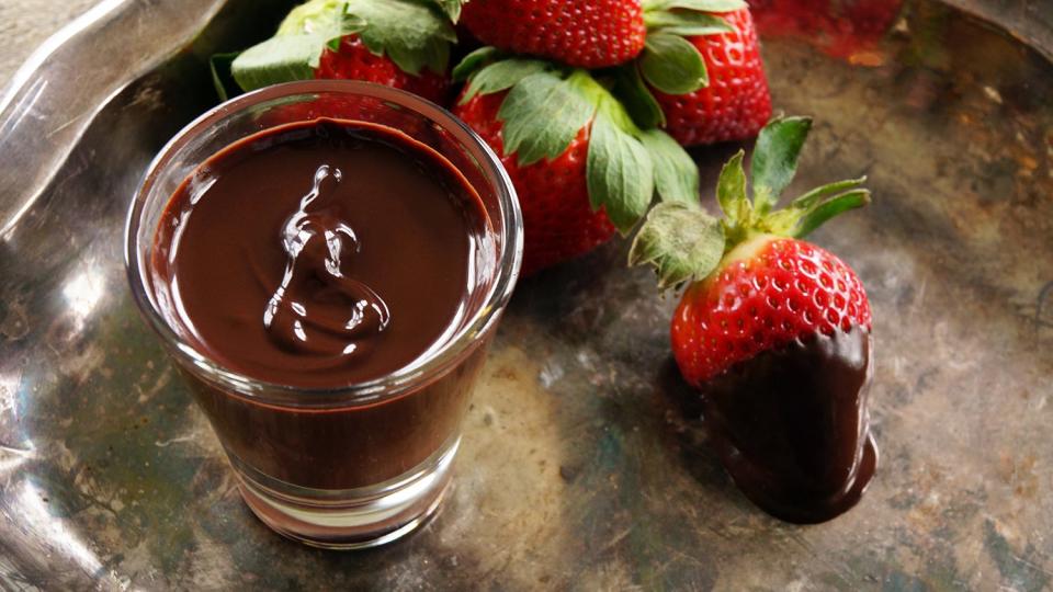 Dip strawberries into warm SoChatti dairy-free chocolate or eat it with a spoon right out of a shot glass.