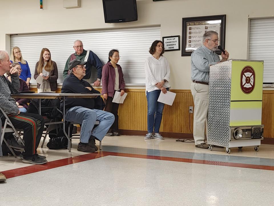 Lloyd Beers, a resident of the Guilford Hills neighborhood, was the first of several property owners to speak out against a 676-unit apartment complex proposed on Ragged Edge Road in Greene Township during a public hearing on the developer's conditional use permit application on March 22, 2023 at Fayetteville Volunteer Fire Company's Social Hall.