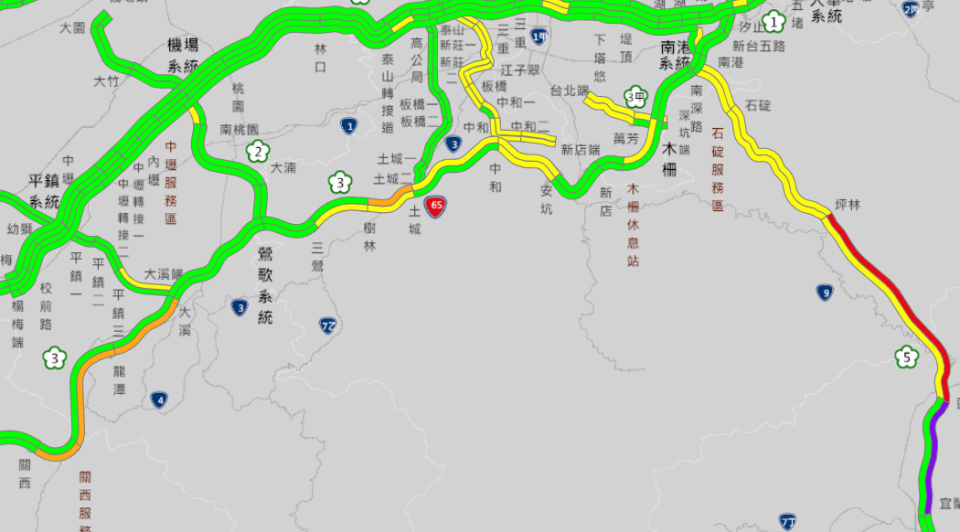 國道即時路況。(圖取自高通局1968網站)