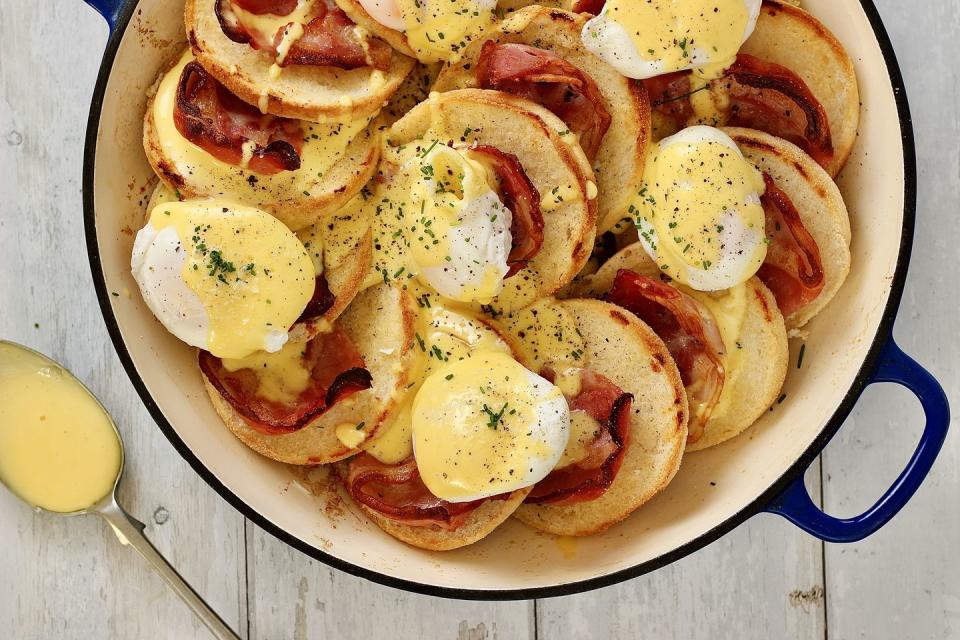 <p>We love Eggs Benny and this traybake is super easy, and looks super impressive, too! Did we mention microwaveable hollandaise?</p><p>Get the <a href="https://www.delish.com/uk/cooking/recipes/a41600022/eggs-benedict-traybake/" rel="nofollow noopener" target="_blank" data-ylk="slk:Eggs Benedict Traybake;elm:context_link;itc:0" class="link ">Eggs Benedict Traybake</a> recipe. </p>