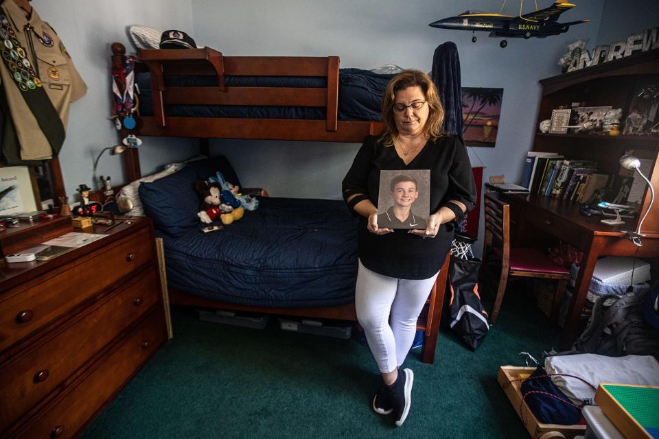 Alisa McMorris in the bedroom of her son Andrew in their Wading River, N.Y. home Oct. 3, 2023. Andrew, 12, was killed by a drunk driver in 2018 while hiking with his Boy Scout troop. McMorris is now trying to get legislation passed that would lower the blood-alcohol concentration for DWI to .05 to as part of her efforts to crack down on drunk driving.