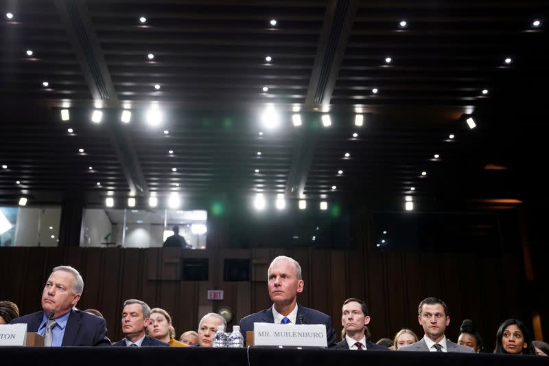 FILE PHOTO: Dennis Muilenburg testifies before the U.S. Senate Commerce, Science and Transportation Committee