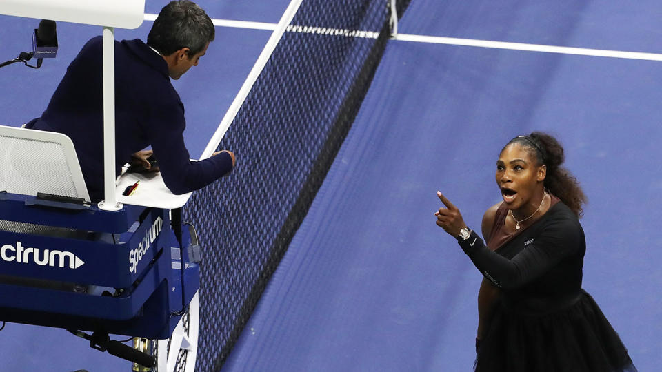 Serena Williams, pictured here clashing with Carlos Ramos at the 2018 US Open.  (Photo by Jaime Lawson/Getty Images for USTA)