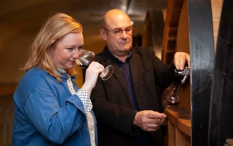 May0086328 . Daily Telegraph Weekend Motoring Ed Wiseman and Poppy McKenzie Smith take a day trip to windy producers Chateau de Pizay to pick up some 2018 Beaujolais Nouveau and shown around by General Manager Pascal Dufaiture . Thursday 15 November 2018 - Credit: Heathcliff O'Malley