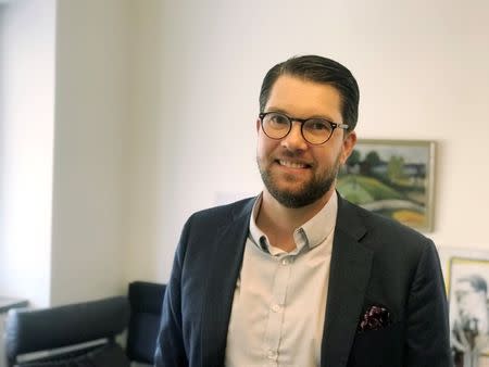 Sweden Democrats party leader Jimmie Akesson is pictured in Stockholm, Sweden June 20, 2018. Picture taken June 20, 2018. REUTERS/Johan Ahlander