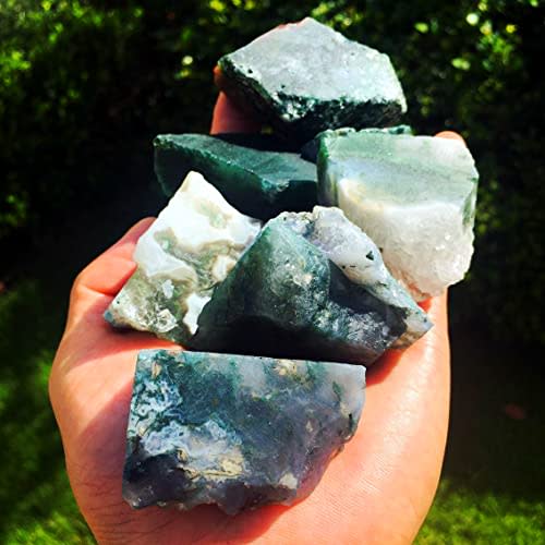 Simurg Raw Moss Agate Stone 1lb ''A'' Grade Rough Crystal Rocks for Cabbing, Tumbling, Cutting, Lapidary, Polishing, Reiki Crystal Healing