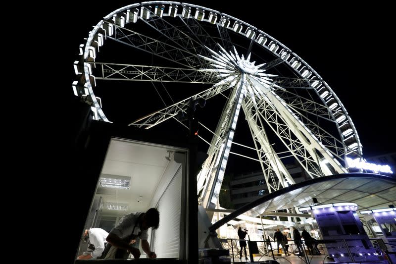 A chef prepares food as Michelin-starred restaurant Costes moves into the Budapest Eye ferris wheel during the coronavirus outbreak