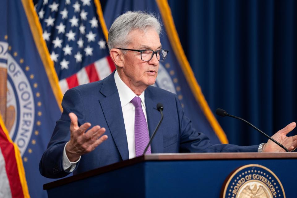 US Federal Reserve Chairman Jerome Powell attends a press conference in Washington, DC, US, May 1, 2024. The US Federal Reserve on Wednesday kept interest rates unchanged at a 22-year high of 5.25-5.5% as recent consumer data showed inflation continued to rise. (Photo by Liu Jie/Xinhua via Getty Images)