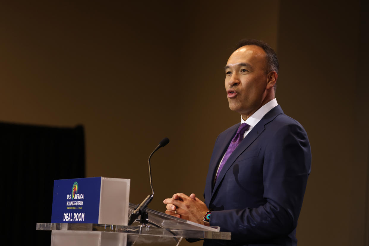 Mark Tatum, NBA Deputy Commissioner and COO speaks on stage during Presentation of NBA Africa Announcement as U.S., African Companies Announce New Commitments in US-Africa Business Forum Deal Room at Walter E. Washington Convention Center on Dec. 14, 2022, in Washington, D.C.