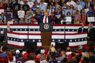 President Donald Trump speaks at a campaign rally at Williams Arena in Greenville, N.C., Wednesday, July 17, 2019. (AP Photo/Carolyn Kaster)