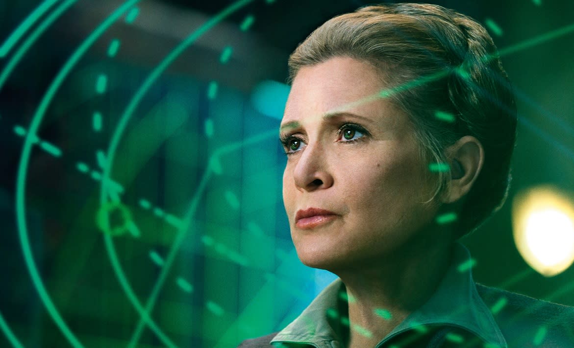 The late Carrie Fisher in 2015's 'Star Wars: The Force Awakens' (credit: Lucasfilm)