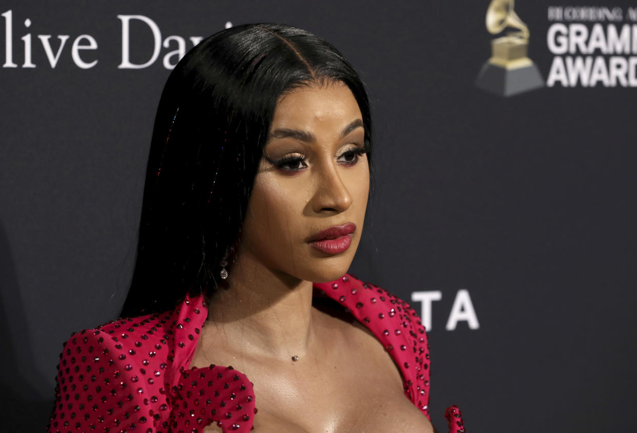 Cardi B arrives at the Pre-Grammy Gala And Salute To Industry Icons at the Beverly Hilton Hotel on Saturday, Jan. 25, 2020, in Beverly Hills, Calif. (Photo by Mark Von Holden/Invision/AP)