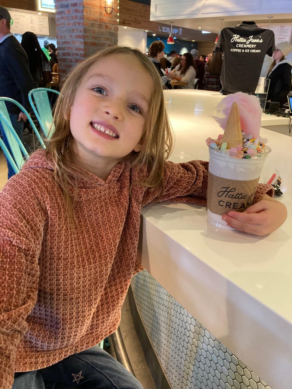 The Unicorn milkshake at Hattie Jane's Creamery, located in Assembly Food Hall in downtown Nashville, features cotton candy fluff and colored marshmallows.