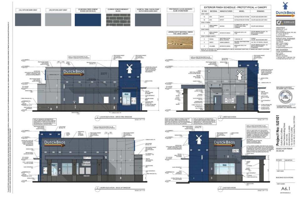 Architectural prototype for a proposed Dutch Bros Coffee location in Glen Carbon