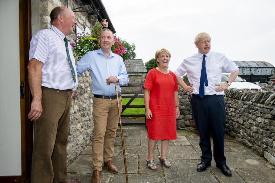 Conservative party leadership contender Boris Johnson arrives for a Tory leadership hustings in Crooklands in Cumbria.