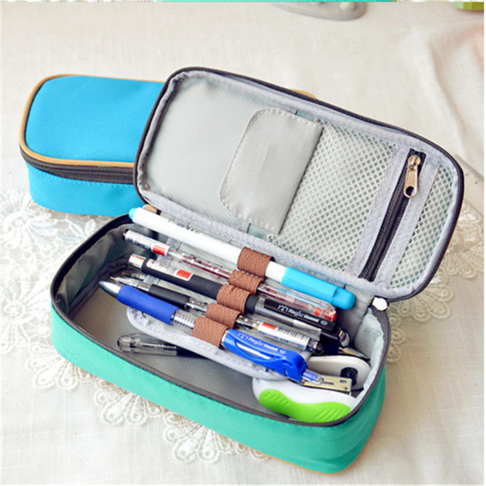 Canvas Pencil Case ,Multifunction Large Capacity Stationary Bag Makeup Cosmetic Pen Box with Zipper Travel Storage Organizer Holder