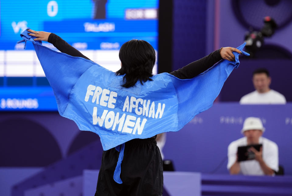 TALASH of the Refugee Olympic Team during the B-Girls Pre-Qualifier Battle at La Concorde on the fourteenth day of the Paris 2024 Olympic Games in France. Date taken: Friday August 9, 2024. (Photo by John Walton/PA Images via Getty Images)