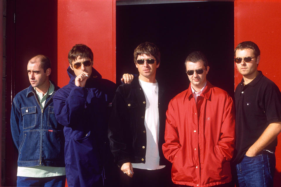 Oasis Performing At Westpoint Arena, Exeter, Britain - Sep 1997, Bonehead, Liam And Noel Gallagher (Photo by Brian Rasic/Getty Images)