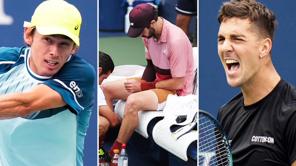 Alex de Minaur, Jordan Thompson and Thanasi Kokkinakis at the US Open.