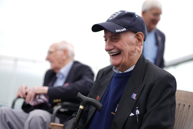 D-Day veteran Arnie Salter, 98, from Warwickshire, smiles on board the Brittany Ferry ship Mont St Michel 