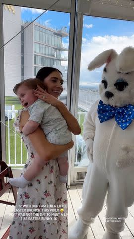 <p>Jenna Johnson/Instagram</p> Jenna Johnson comforts son Rome after he's scared by life-sized Easter bunny