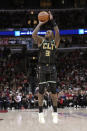 Charlotte Hornets' Terry Rozier shoots during the first half of an NBA basketball game against the Chicago Bulls Thursday, Feb. 2, 2023, in Chicago. (AP Photo/Charles Rex Arbogast)