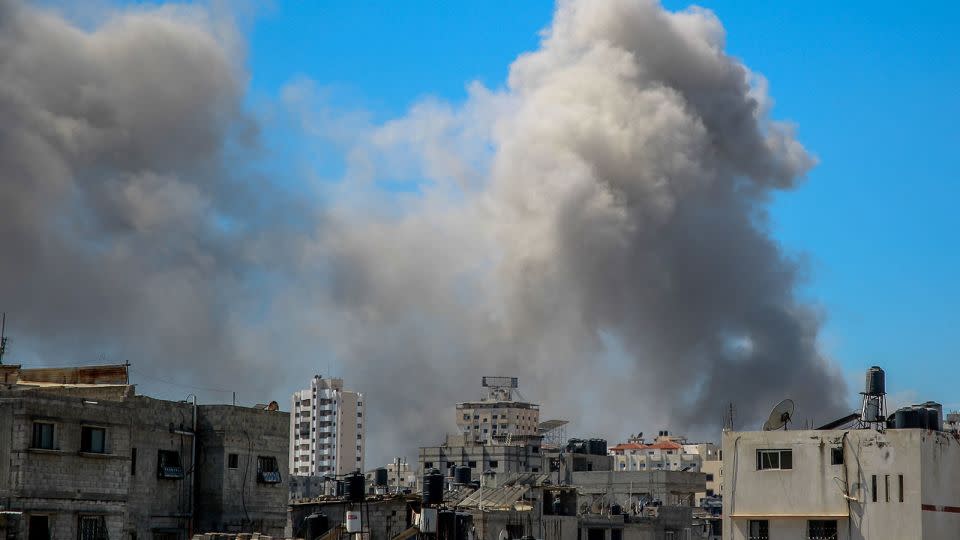 Smoke billows after Israeli bombardment near Al-Shifa hospital in Gaza City on March 23, 2024. - AFP/Getty Images/File