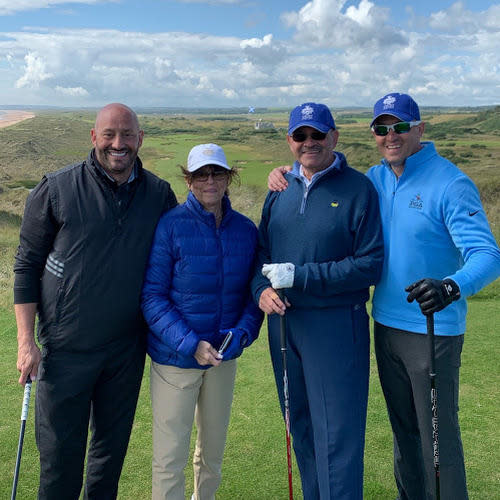 Barry, Hilary, Allen and Jack Weisselberg on a golf course in Scotland. / Credit: CBS News