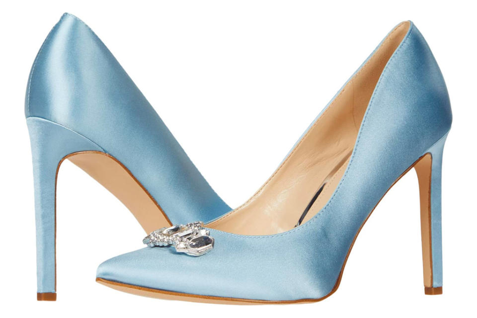 blue heels, sandals, nine west