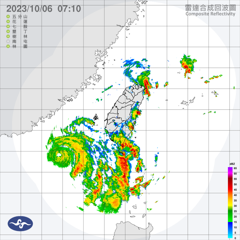 今天受到颱風外圍環流影響，台東縣要注意將有局部大雨或豪雨，基隆北海岸、屏東、宜蘭與花蓮地區，也有局部大雨發生的機率。   圖：中央氣象署／提供