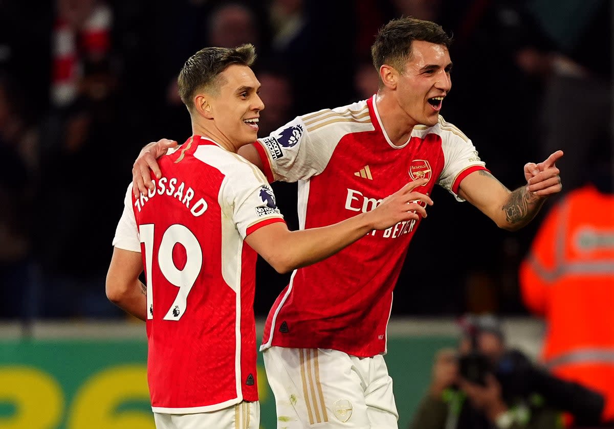 On target: Leandro Trossard scored for Arsenal on the stroke of half-time (Mike Egerton/PA Wire)