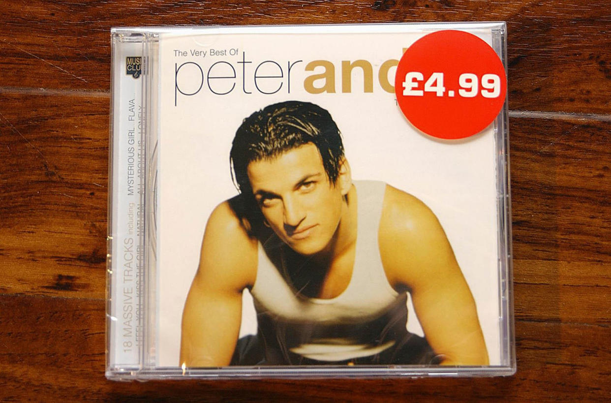 Peter Andre's Greatest Hits CD cover showing his signature gelled hair-style. (Getty Images)