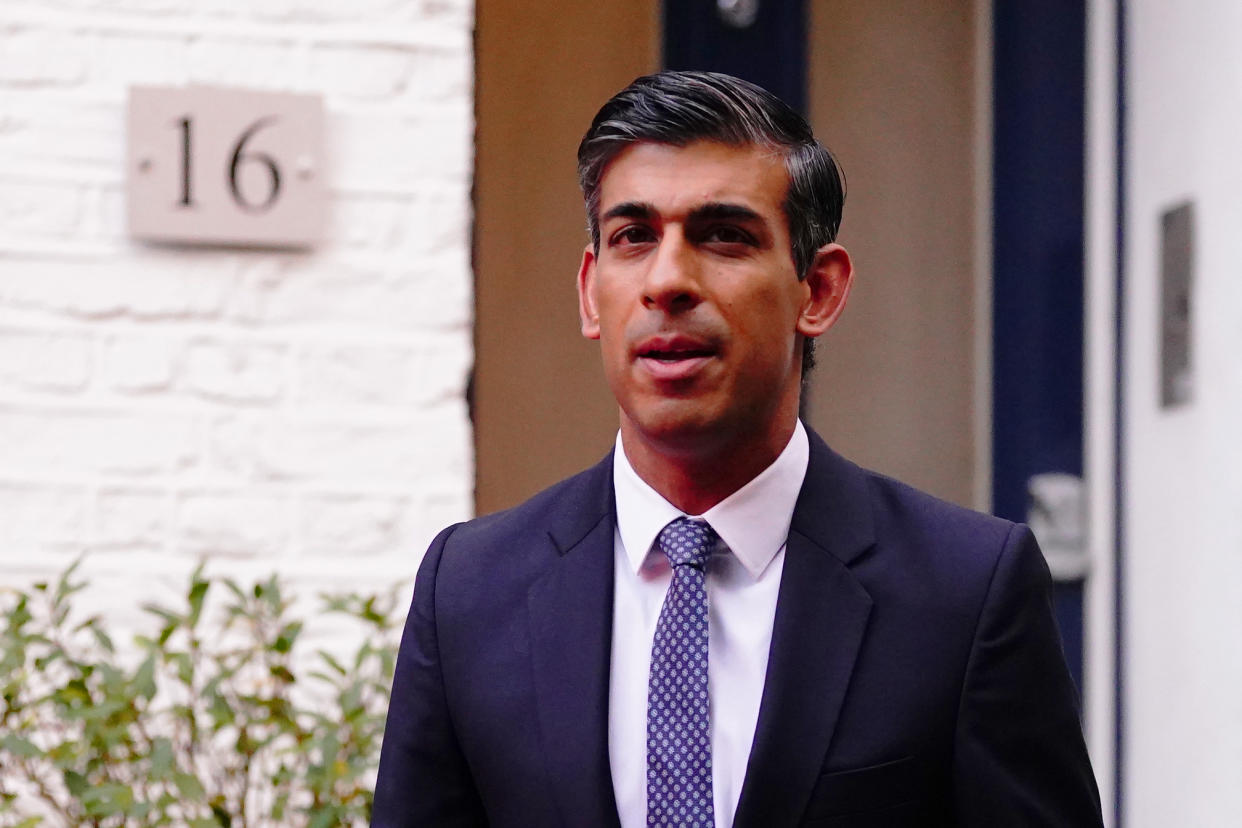 Conservative leadership candidate Rishi Sunak outside his home in London, following the resignation of Liz Truss as Prime Minister on Thursday. Picture date: Monday October 24, 2022.