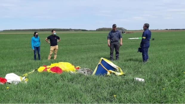 Sébastien Grondin says he was about 100 metres away from where the sand barrel crashed down, sinking into the clay. The bike path is only 20 metres away. (Submitted by Sébastien Grondin - image credit)