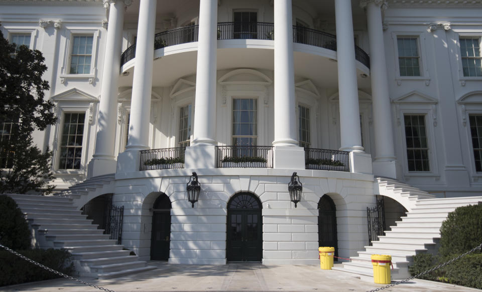 <p>The newly renovated stairs of the South Portico porch of the White House in Washington, Tuesday, Aug. 22, 2017, are seen during a media tour. (Photo: Carolyn Kaster/AP) </p>