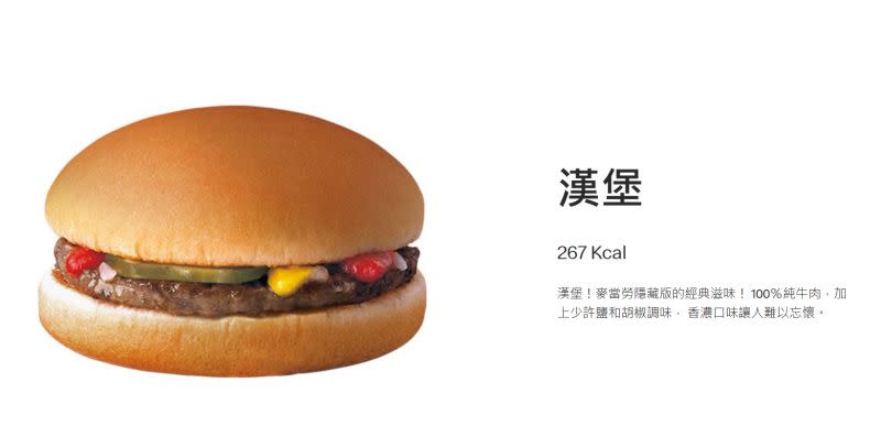 ▲原PO分享麥當勞隱藏菜單「漢堡」。（圖／截自麥當勞官網）