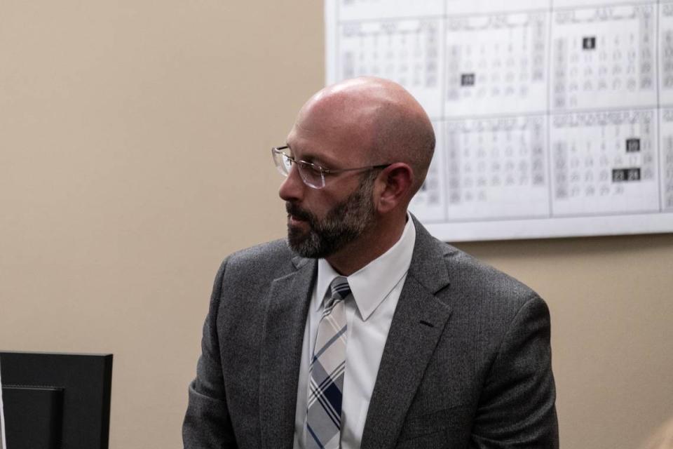 San Luis Obispo County Deputy District Attorney Ben Blumenthal prosecutes the case against Stephen Deflaun, who is accused of shooting and killing two people in 2001, at San Luis Obispo Superior Court on Monday, March 27, 2023.