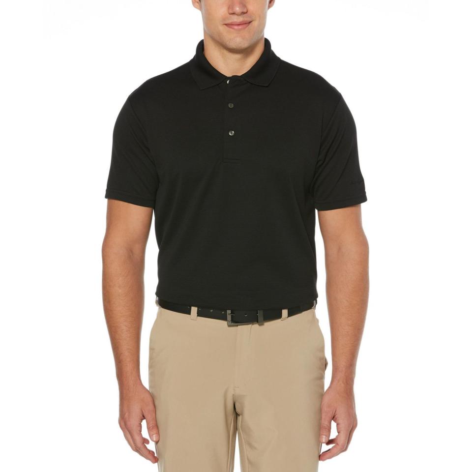 Men's Performance Easy Care Solid Short Sleeve Polo Shirt. Image via Walmart.