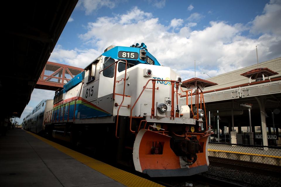 A Tri Rail train pulls into the Lake Worth station headed for Miami on Thursday, January 2, 2014. Tri Rail will celebrate its 25th anniversary on January 9, 2014. (Madeline Gray/The Palm Beach Post)