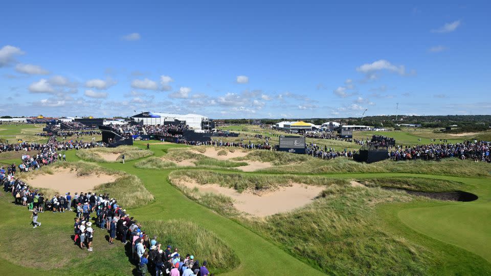 General view across the 17th tee as crowds look on during a practice round prior to The 151st Open at Royal Liverpool Golf Club.  - Stuart Franklin/R&A/Getty Images