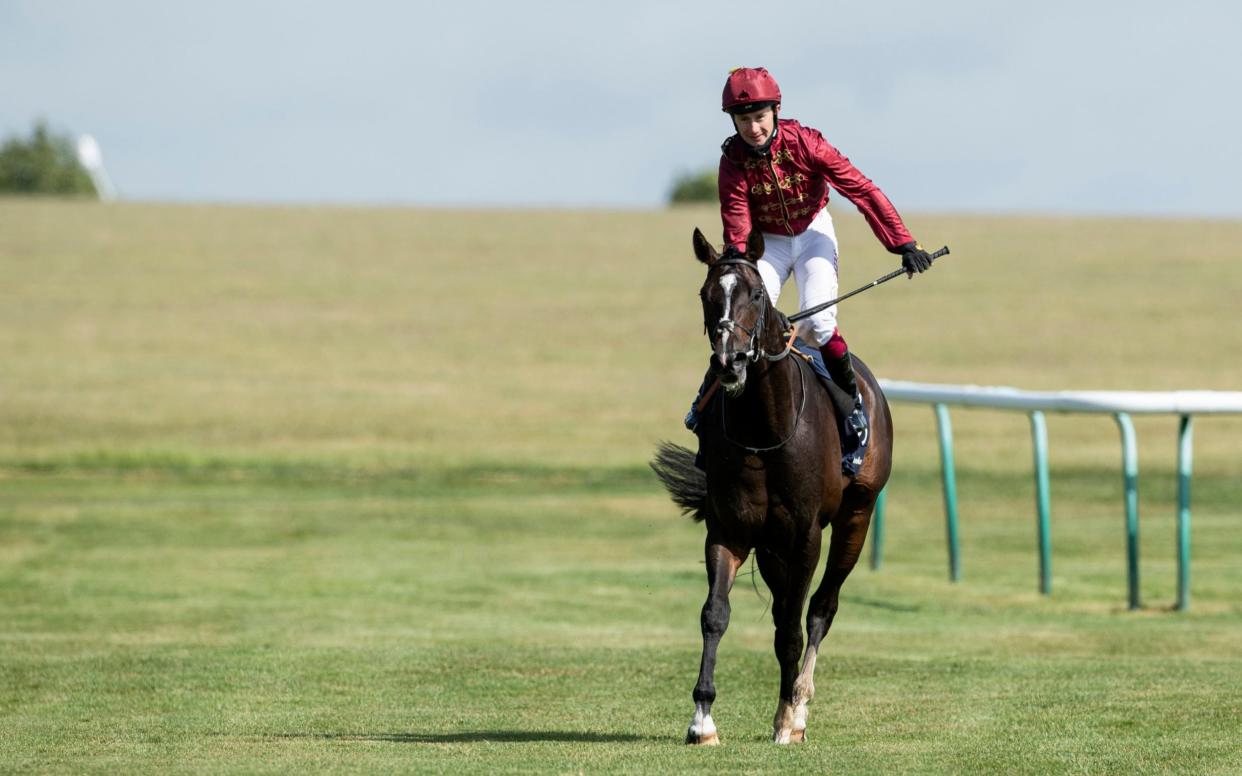 Jockey Oisin Murphy celebrates after victory onboard Kameko  - Getty Images