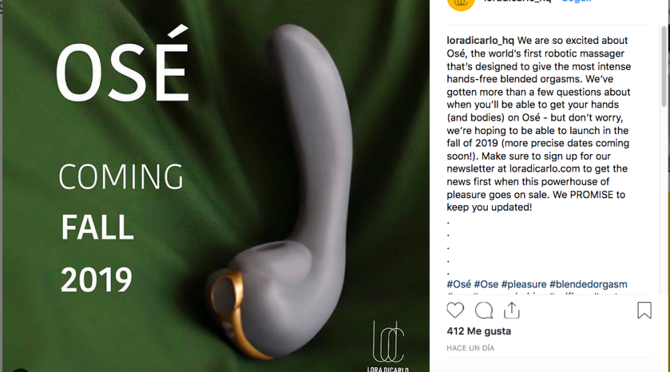 Así anuncia a través de su perfil en Instagram Lora DiCarlo el lanzamiento del vibrador vetado en el CES. (Foto: Instagram/Lora DiCarlo)