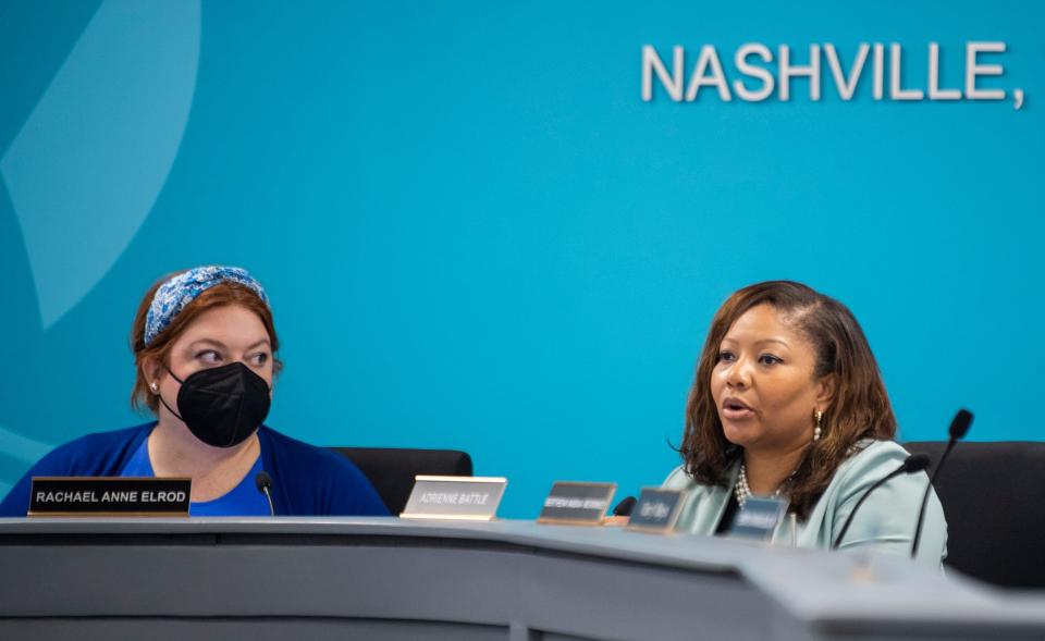 MNPS Director Adrienne Battle speaks to the MNPS Board of Education during a meeting on July 25.
