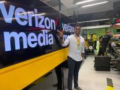 Verizon Media CEO Guru Gowrappan gestures to the company logo. (PHOTO: Yahoo Lifestyle Singapore)